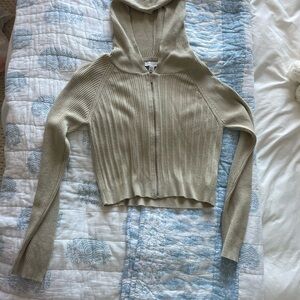 Topshop Ribbed Zip-Up Hoodie Sweater - Tan